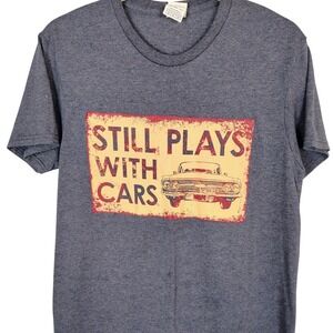 Delta Soft Still Plays With Cars Graphic T-Shirt Mens Medium‎ Blue Heathered Tee